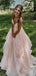 Elegant Pink A-Line V Neck Spaghetti Straps Sequin Long Formal Prom Gowns,Evening Dresses,WGP358