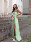 Popular Sage Mermaid Spaghetti Straps Side Slit Cheap Maxi Long Party Prom Gowns,Evening Dresses,WGP419