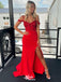 Gorgeous Red Mermaid Spaghetti Straps Side Slit Sequin Cheap Maxi Long Party Prom Gowns,Evening Dresses,WGP444