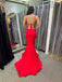 Sexy Red Mermaid Spaghetti Straps Sleeveless Beads Cheap Maxi Long Party Prom Gowns,Evening Dresses,WGP481