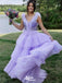 Gorgeous Light Purple A-line Straps V Neck Sleeveless Ruffle Sequin Cheap Maxi Long Party Prom Gowns,Evening Dresses,WGP484