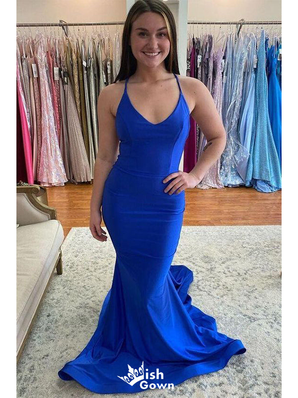 Simple Royal Blue Mermaid Spaghetti Straps Sleeveless Cheap Maxi Long Party Prom Gowns,Evening Dresses,WGP512