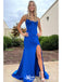 Sexy Royal Blue Mermaid Spaghetti Straps V Neck Sleeveless Side Slit Cheap Maxi Long Party Prom Gowns,Evening Dresses,WGP513