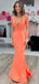 Charming Oragne Mermaid V Neck Sleeveless Cheap Maxi Long Party Prom Gowns,Evening Dresses,WGP520