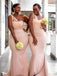 Light Pink Mismatched Mermaid Satin One Shoulder Long Bridesmaid Dresses, WGM091