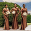 Mismatched Brown Mermaid Maxi Long Wedding Guest Bridesmaid Dresses,WGM189