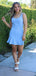 Unique Blue Mermaid Straps Sleeveless Cheap Short Homecoming Dresses, EPT138