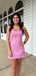 Simple Pink Mermaid Spaghetti Straps Square Sleeveless Cheap Short Homecoming Dresses, EPT140