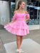 Elegant Pink Spaghetti Straps Sleeveless Ruffle Cheap Short Homecoming Dresses, EPT168