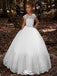 Lovely Round The Neck Cap Shoulder Applique Ball Gown Little Long Flower Girl Dresses, Wedding Flower Girl Dresses, FGD026