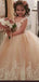 Lovely Champagne Ball Gown Straps Round Neck Sleeveless Applique Little Long Flower Girl Dresses, Wedding Flower Girl Dresses, FGD038