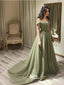 Gorgeous Green A-line Off Shoulder Maxi Long Evening Prom Dresses,WGP271