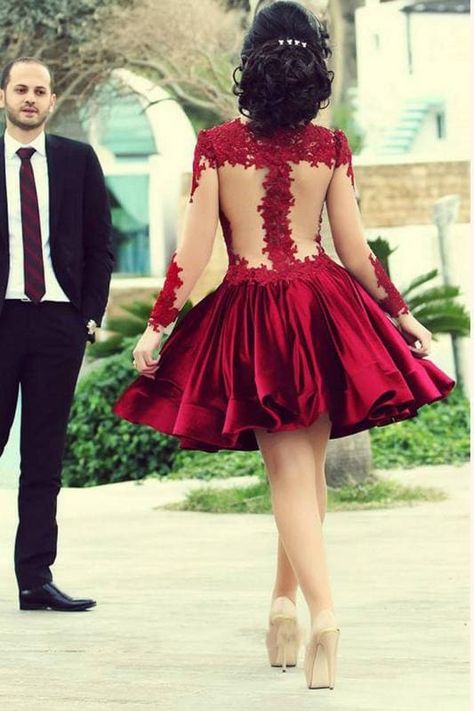 Charming Red Halter Long Sleeve A-Line Short Homecoming Dresses For Birthday Party, EPT714