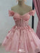 Elegant Floral Pink Off-Shoulder Short Sleeveless Homecoming Dresses For Birthday Party, EPT695