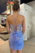 Gorgeous Mermaid Spaghetti Straps V Neck Sequin Lace Short Homecoming Dresses, EPT134