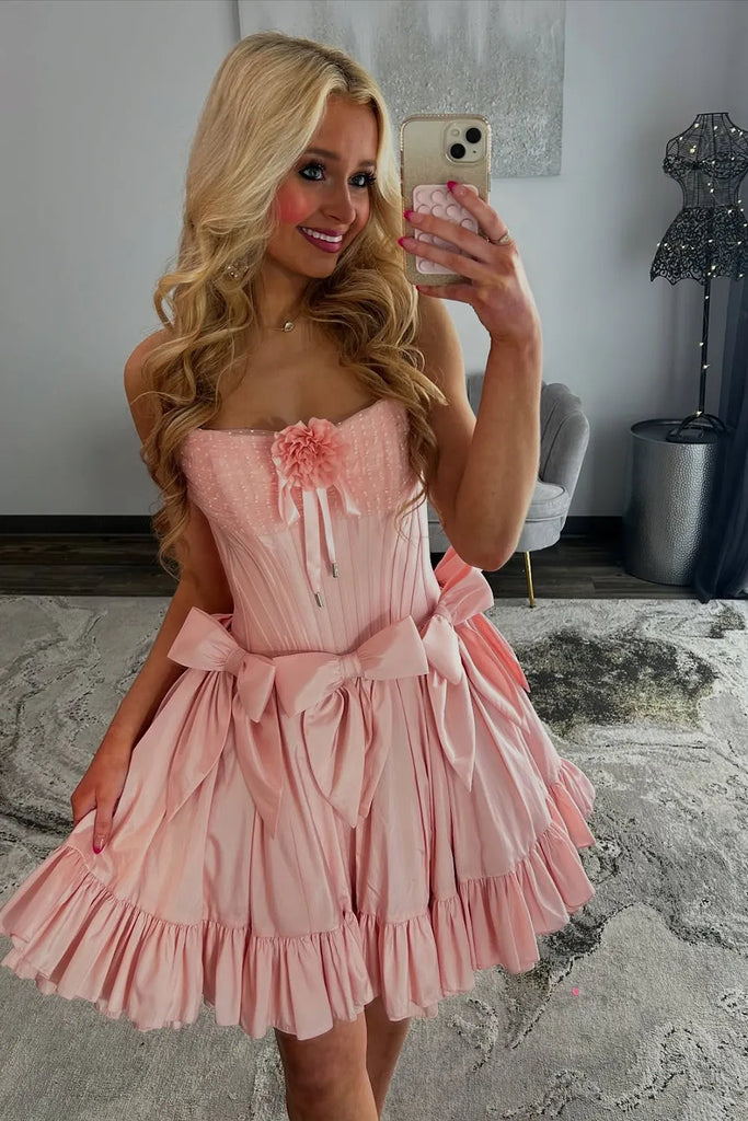 Elegant Pink Sweetheart A-Line Short Floral Homecoming Dresses For Birthday Party, EPT687