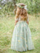 Elegant Green Jewel Short Sleeve Floral Long A-Line Flower Girl Dress , FG028