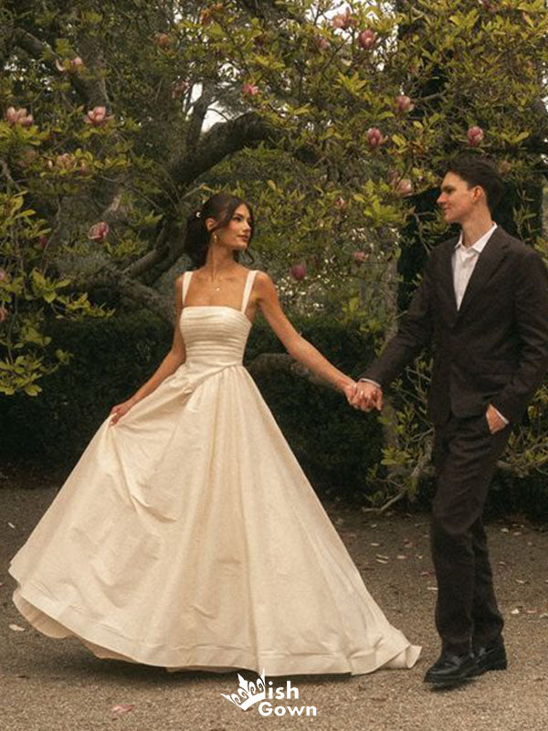 Elegant White Spaghetti Strap Sleeveless Mermaid Long Wedding Dresses With Sweep Trailing,WDH177