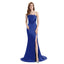 Royal Blue Mermaid Sexy High Slit Burnt Brown Satin Long Bridesmaid Dresses, WGM012