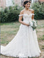 Gorgeous Lace Off Shoulder V Neck With Train Applique Popular Bridal Long Wedding Dresses, WDH097