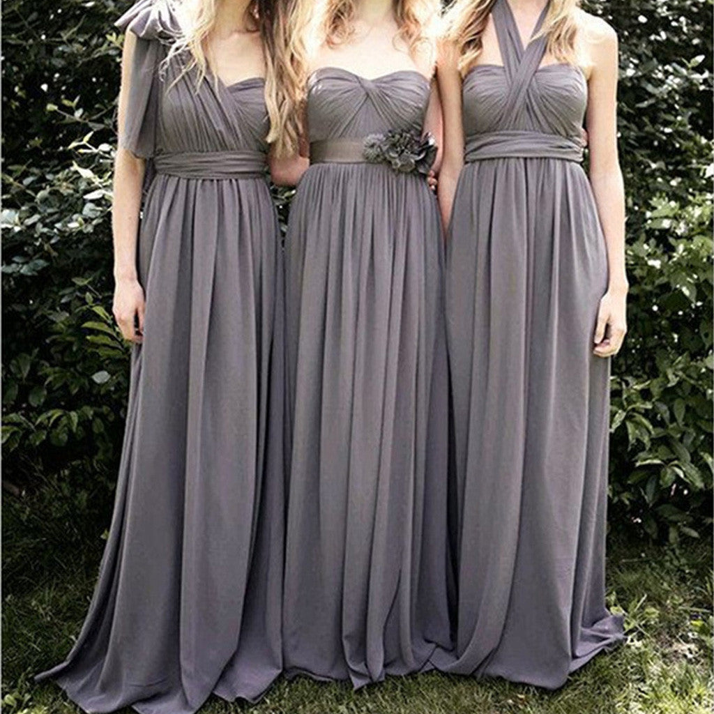 Junior Popular Convertible Chiffon Gray A Line Cheap Long Bridesmaid Dresses for Wedding Party, WG111