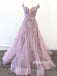 Elegant Cap Sleeve Applique Tulle Long Prom Dresses PG1185