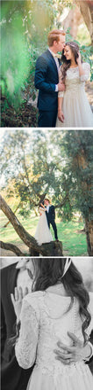 Scoop Neck 3/4 Sleeve Long A-line Lace Tulle Wedding Dresses, WD0162