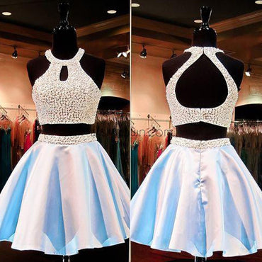 Two Pieces Beaded Sexy Open Back homecoming prom dresses, CM0015