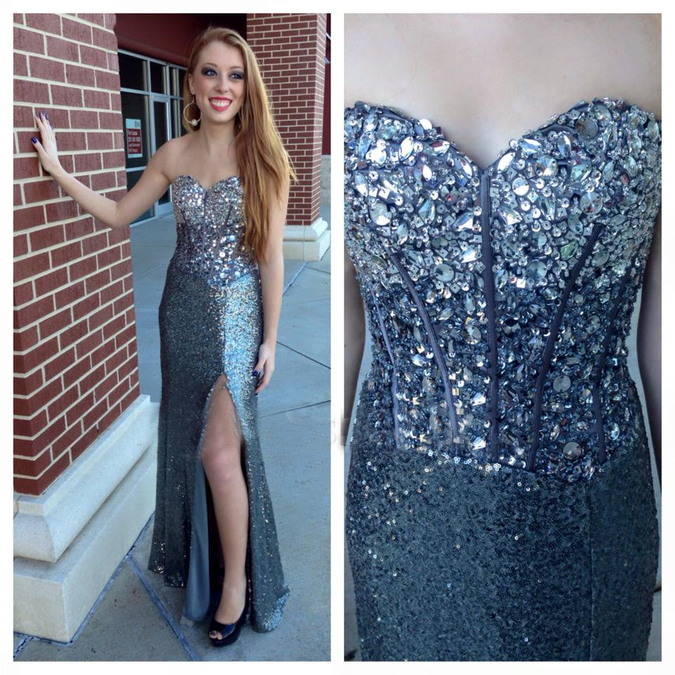 Shinning Affordable Sweet Heart Side Split Sequin Evening Long Prom Dresses, WG218