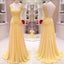 Yellow Lace See Through Back Formal Chiffon Pretty Elegant Long Prom Dresses, WG236