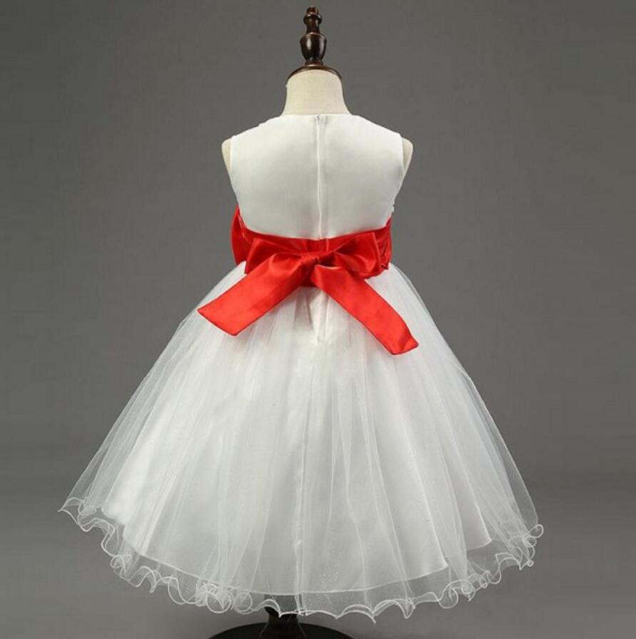 Ivory Online Princess Flower Girl Dresses, Weding Little Girl Dresses with Pink Bow, FGS024