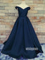 Simple Navy-blue Off Shoulder Long Prom Dresses PG1197