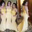 Yellow One Shoulder Lace Mermaid Charming Cheap Long Wedding Party Bridesmaid Dresses, WG304