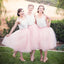 Pretty Junior White Pink Unique Tea Length Wedding Bridesmaid Dresses, WG318