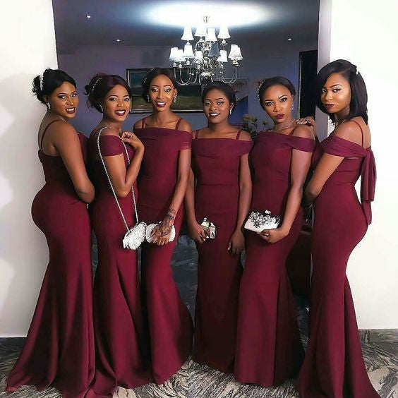 Burgundy Mermaid Sexy Floor Length Wedding Bridesmaid Dresses, WG332 - Wish Gown