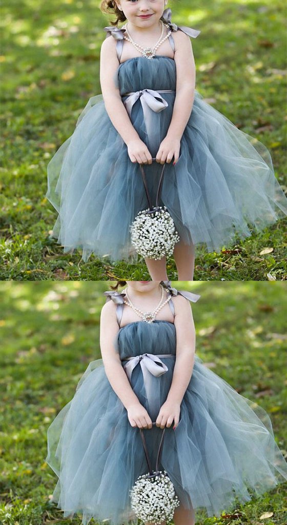 Dusty Blue Pix Tutu Dresses, Tulle Flower Girl Dresses, Cheap Little Girl Dresses for Wedding, FG046 - Wish Gown