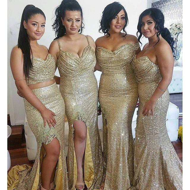 Sequin Mismatched Long Split Wedding Bridesmaid Dresses, WG381