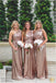 One Shoulder Rose Gold Sequin Popular Cheap Long Wedding Bridesmaid Dresses, WG394