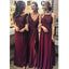 Burgundy Mismatched Charming Affordable Lace Long Bridesmaid Dresses, WG431 - Wish Gown