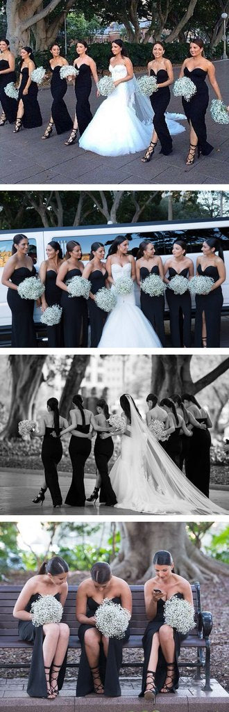 Black Sexy Mermaid Sweetheart Side Split Long Bridesmaid Dresses, WG447 - Wish Gown