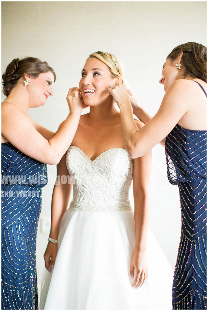 Elegant Spaghetti Strap Popular Sequin Long Wedding Bridesmaid Dresses, WG481 - Wish Gown