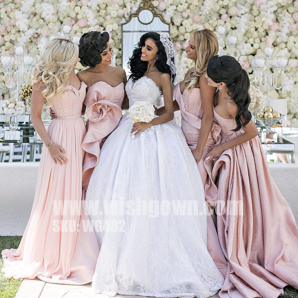 Pink Mermaid Sweetheart Unique Charming Long Wedding Bridesmaid Dresses, WG482