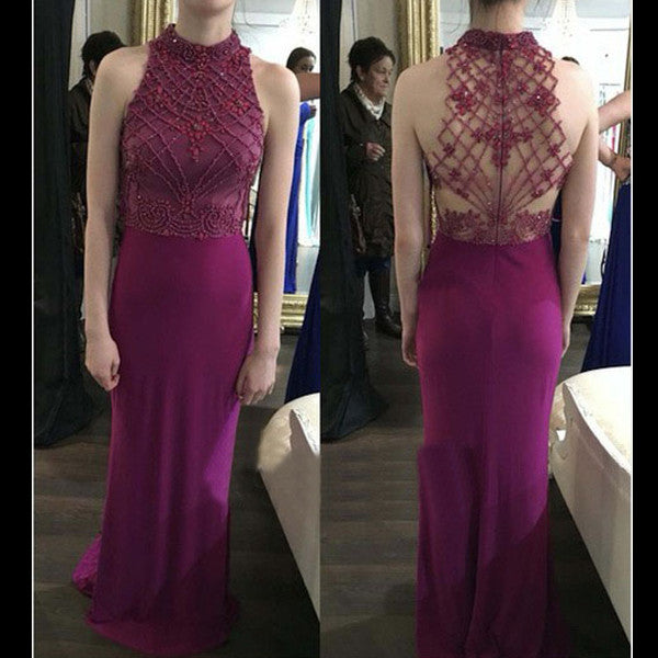 Unique High Neck Seen Through Back Sexy Mermaid Long Prom Dress, WG508