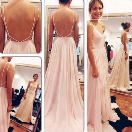 Popular Simple Backless Chiffon Junior Cheap Long Prom Dress, WG528