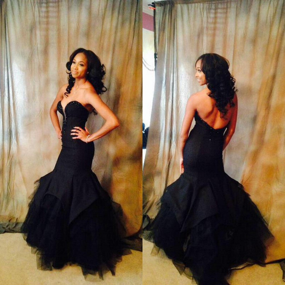 Unique Black Sweetheart Mermaid Elegant Sexy Long Prom Dress, WG531