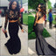 Black Lace Two Pieces Long Sleeve Backless Mermaid Sexy Long Prom Dress, WG537 - Wish Gown