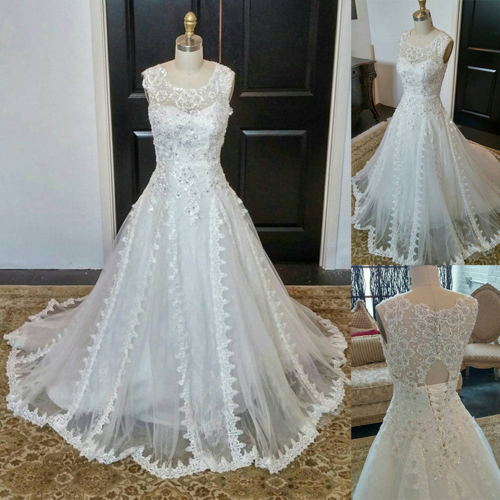 Charming Romantic Lace Beaded Lauxury Affordable Long Wedding Dresses, WG622 - Wish Gown