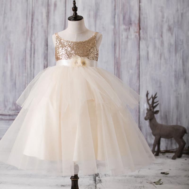 Gold Sequin Top Tulle Flower Girl Dresses, Lovely Tutu Dresses for Little Girl, FG052 - Wish Gown