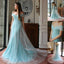 Blue Off Shoulder Unique Lace Tulle Online Long Prom Dresses, WG713 - Wish Gown