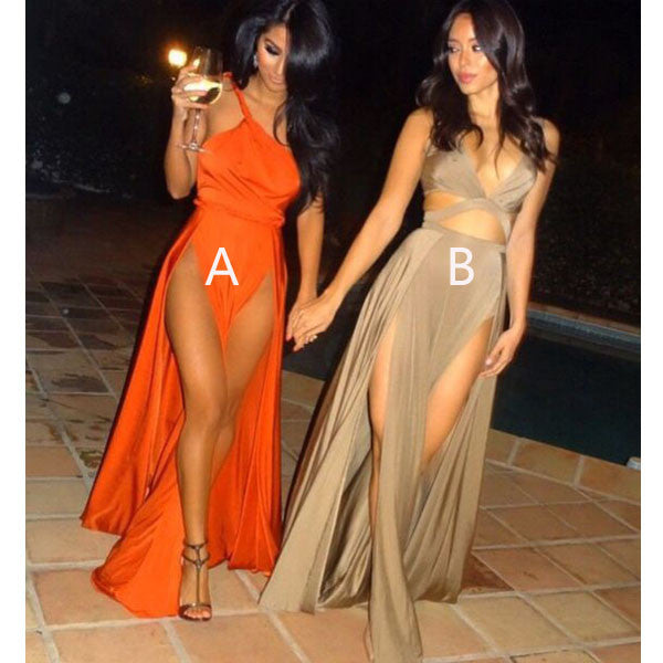 Sexy Split Simple Cheap Popular Long Beach Party Prom Dresses, WG736